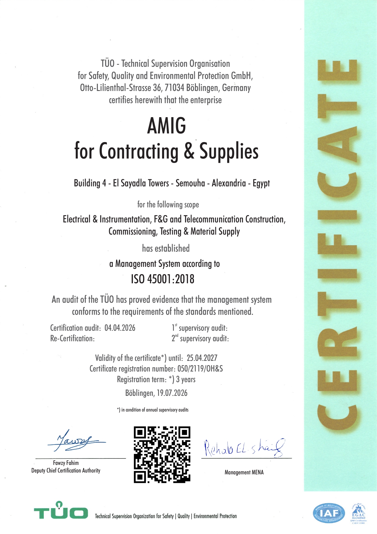 Certificate: ISO 45001:2018